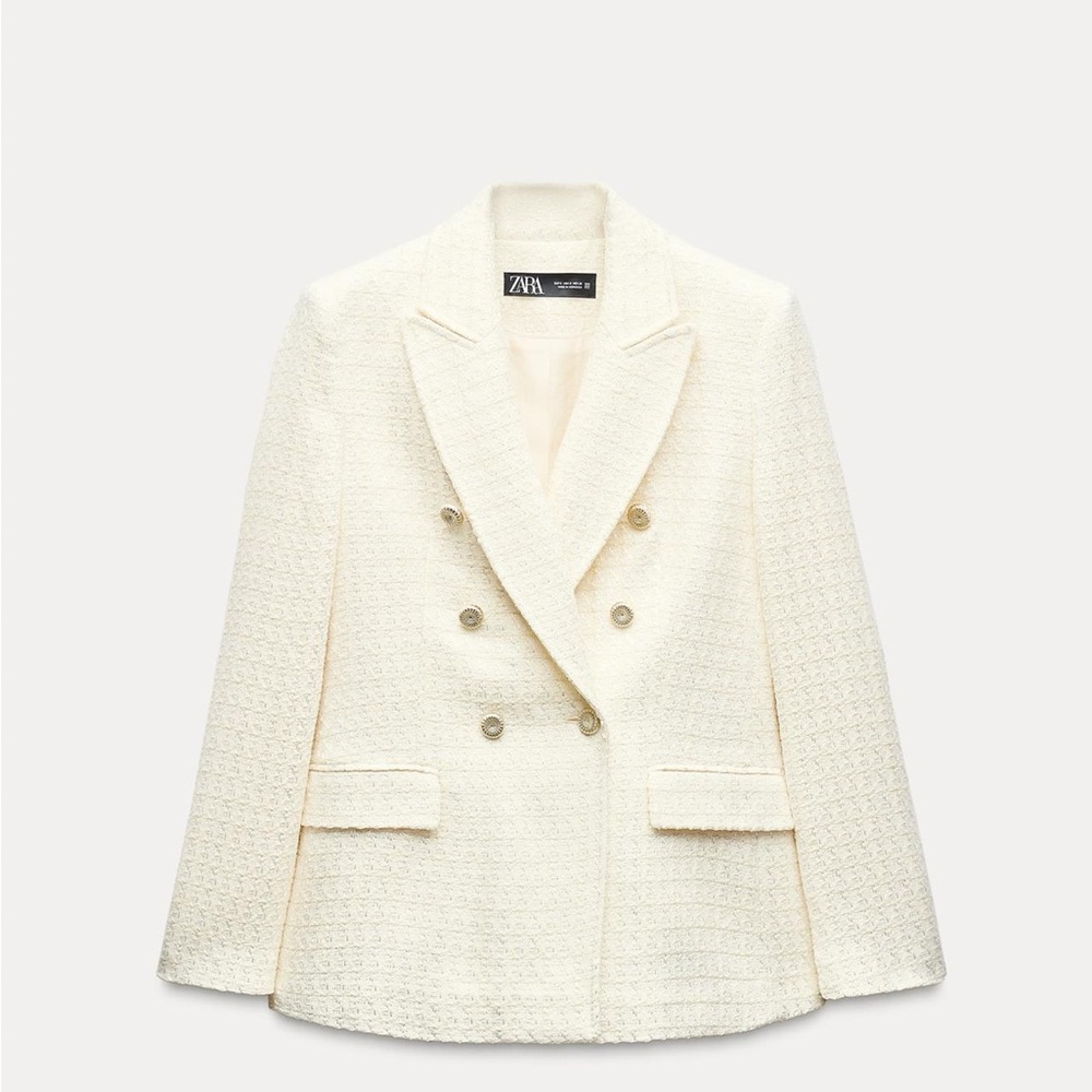 ZARA double breasted textured tweed jacket NWT size small - Picture 2 of 9